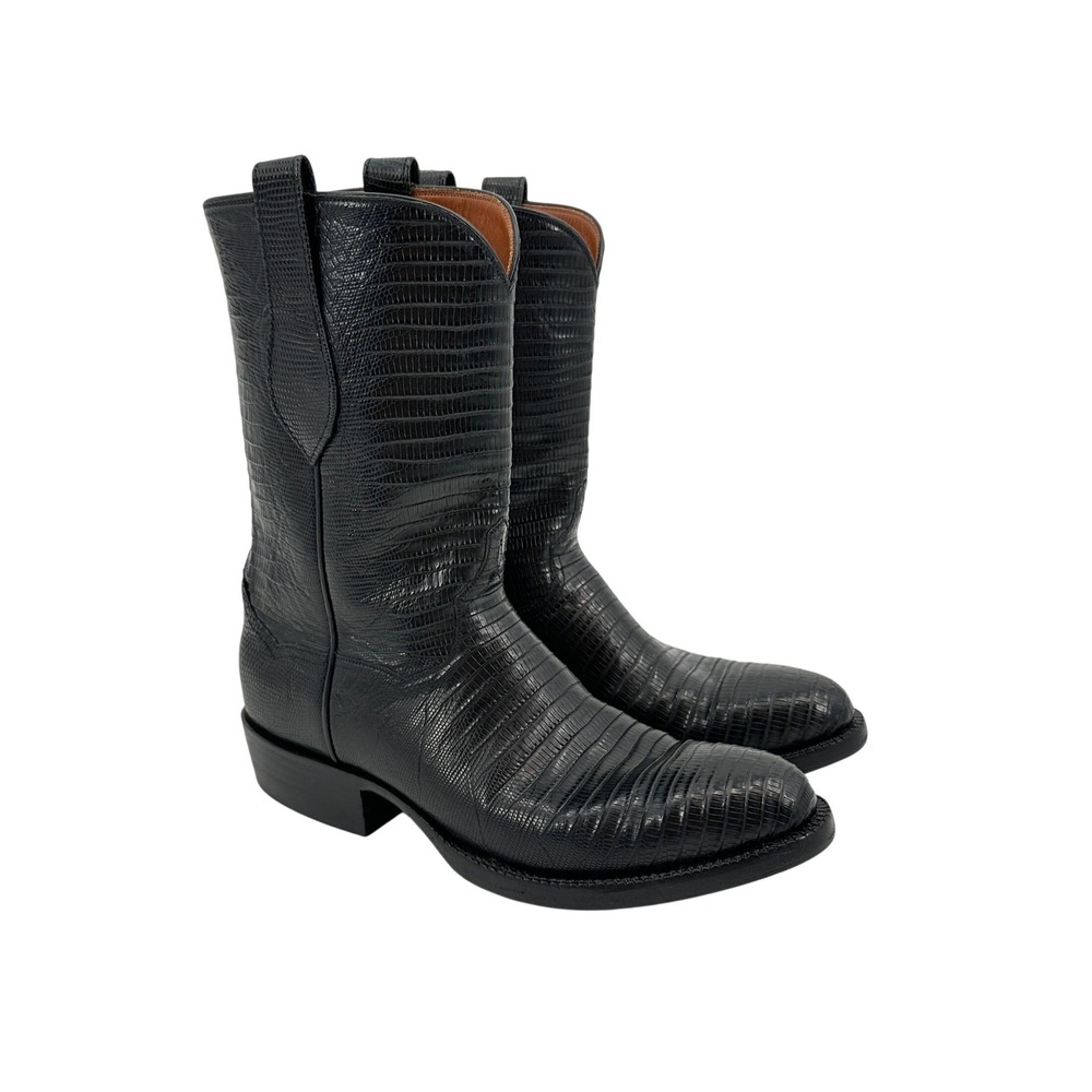 JB Hill Sonoma Full Lizard Black Leather Cowboy Boots Mens 8.5 Zip Back Texas